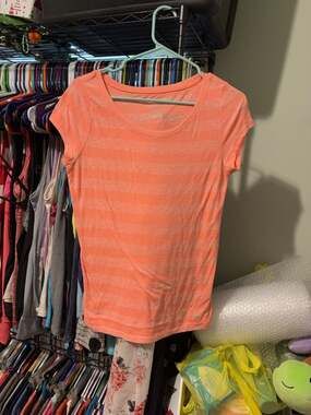 Aeropostale Women's Striped Short Sleeve T-Shirt Orange XL